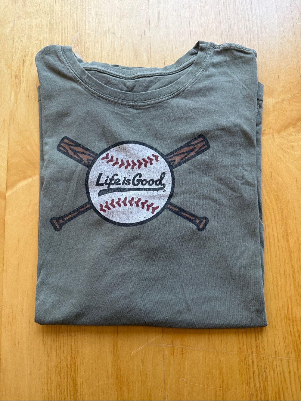 Life is Good Men’s XL Baseball Graphic Tee Olive Green